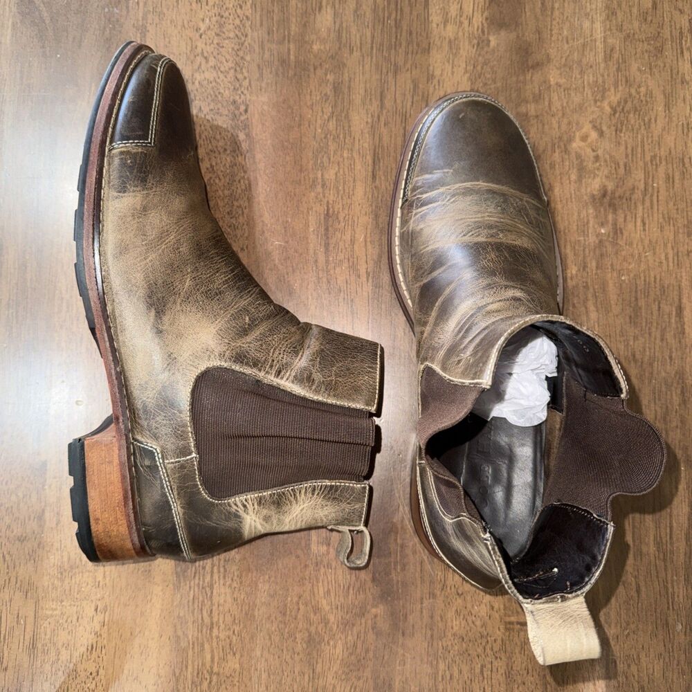 Cole Haan Chelsea Boots Distressed Brown Leather Pull On Elastic Panel Mens 10.5 - Picture 4 of 14
